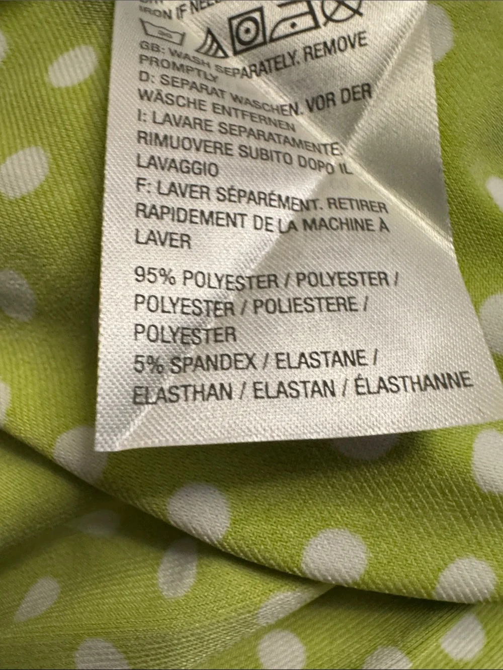 Susan Graver Lime Green White Polka Dot V-Neck blouse - Picture 6 of 6
